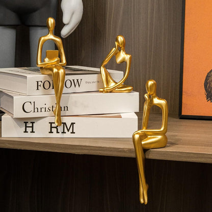 Gold Home Decor Thinker Statue Accents, Set of 3 Thinker Sculptures Office Decor Modern Abstract