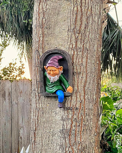 Elenon Gnome Tree Faces Garden Decor, 13inch Elf Out The Window Statue Outdoor Decorations, Tree