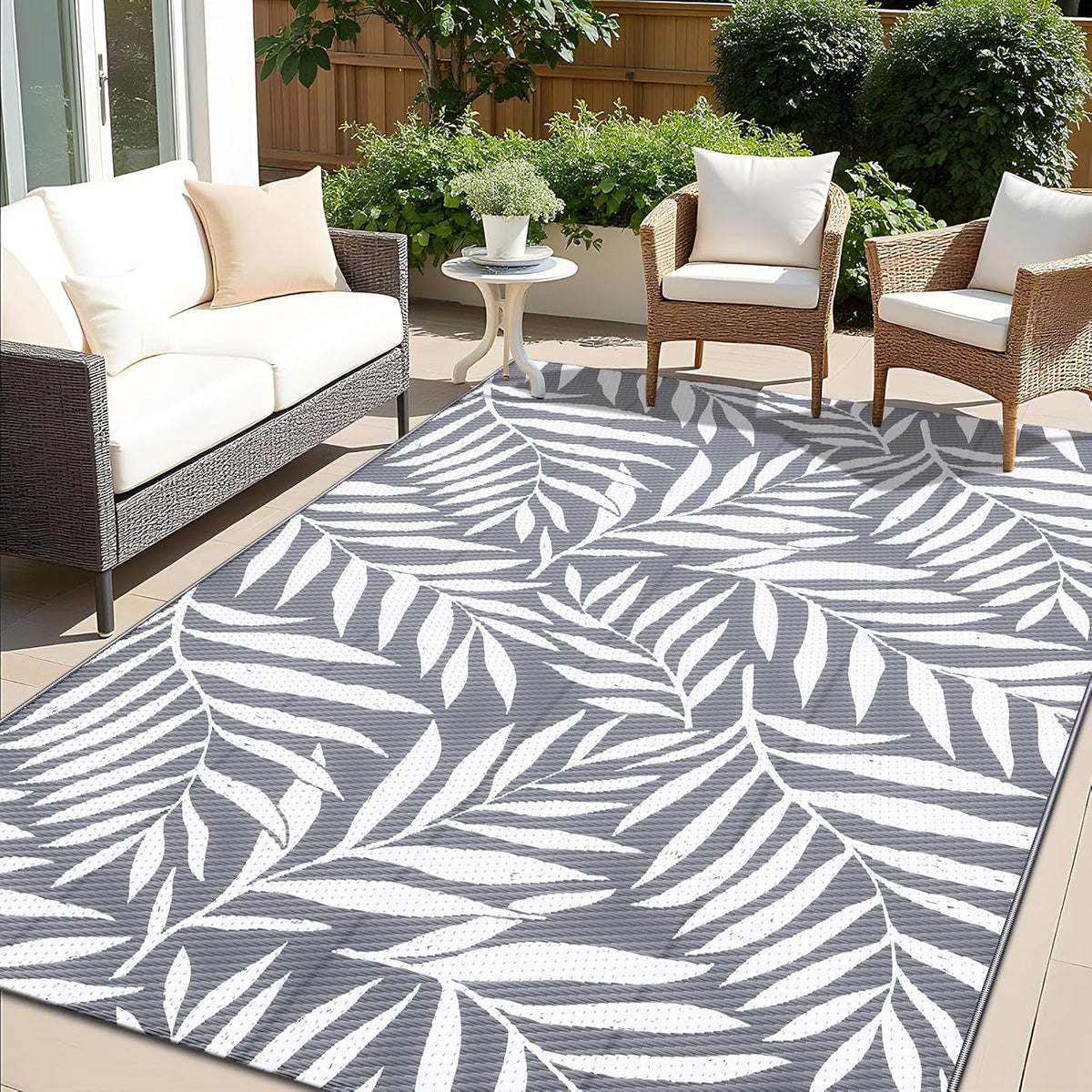 OLANLY Waterproof Outdoor Rug 5x8 ft, Reversible Outdoor Plastic Straw Rug with Leaf Pattern, RV