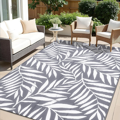 OLANLY Waterproof Outdoor Rug 5x8 ft, Reversible Outdoor Plastic Straw Rug with Leaf Pattern, RV