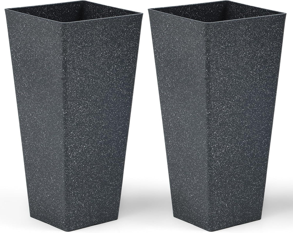 28" Large Tall Planters for Outdoor Plants, Set of 2 V-Shaped Planter Box with Black Terrazzo Look