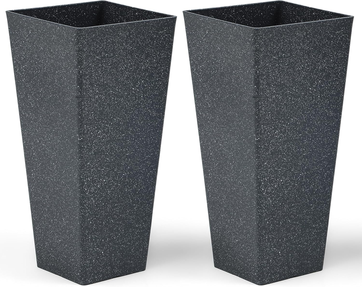 28" Large Tall Planters for Outdoor Plants, Set of 2 V-Shaped Planter Box with Black Terrazzo Look