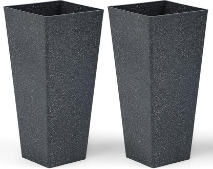 28" Large Tall Planters for Outdoor Plants, Set of 2 V-Shaped Planter Box with Black Terrazzo Look