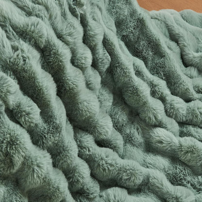Lotus Karen Faux Fur Throw Blanket Sage Green - Big Bubble Rabbit Fluff Blanket for Couch Bed