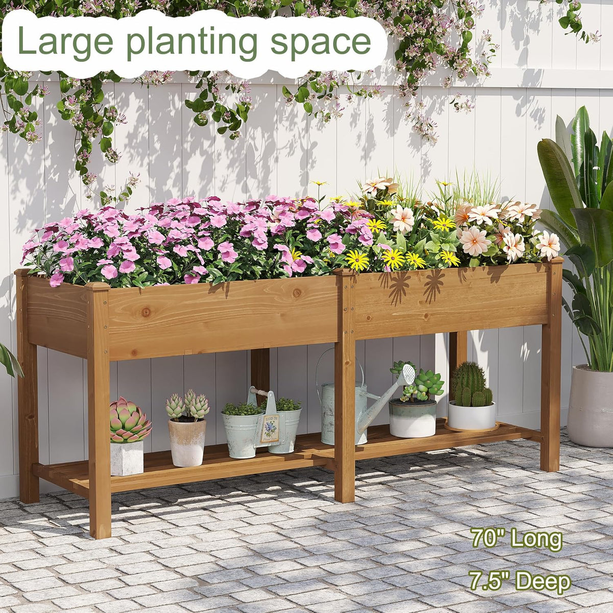 GHWIE Raised Garden Bed with Shelf,Elevated Wooden Planter Box with Legs,Garden Planter for