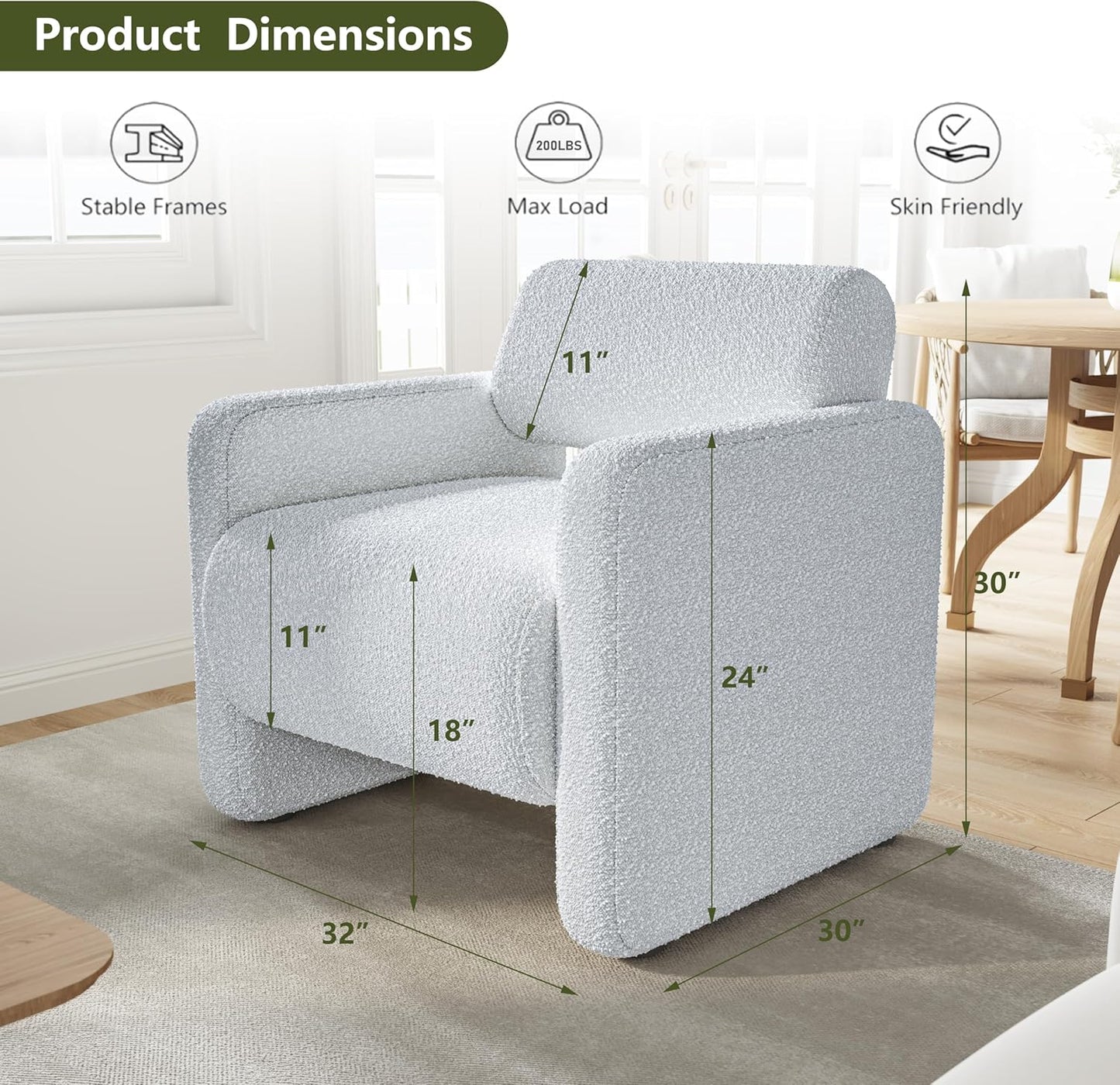 Accent Chair, Modern Boucle Fabric Armed Chair, Comfortable Single Sofa Chair for Living Room