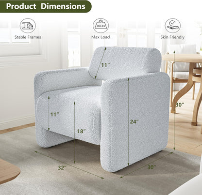 Accent Chair, Modern Boucle Fabric Armed Chair, Comfortable Single Sofa Chair for Living Room