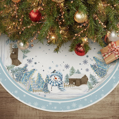 AVOIN colorlife Snowflake Snowman Cardinal Christmas Tree Skirt 48 Inch, Winter Holiday Tree Mat