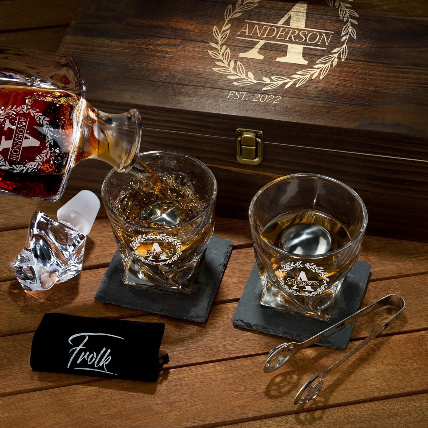 Personalized Whiskey Decanter and Stones Set - Customized Gift for Him - Men, Dad, Father