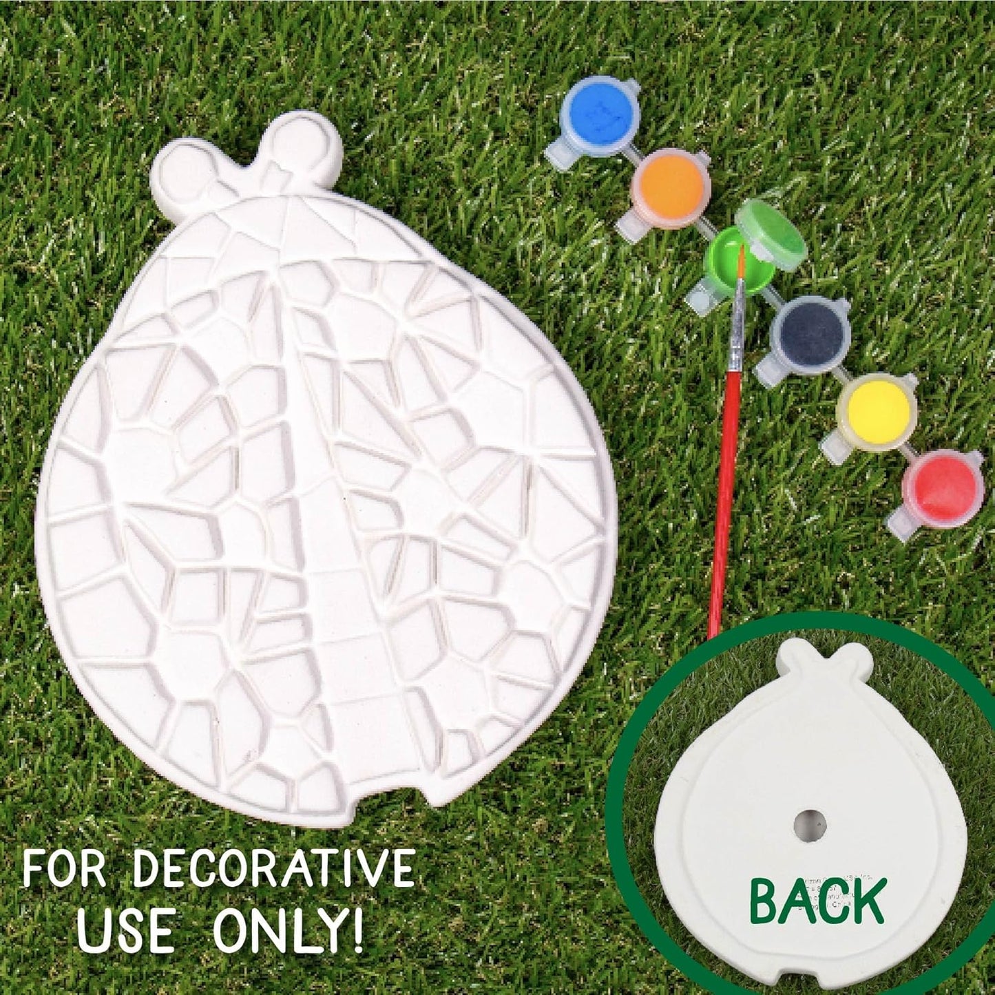 Creative Roots Mosaic Ladybug Stone, Includes 7-Inch Ceramic Stepping Stone & 6 Vibrant Paints, DIY