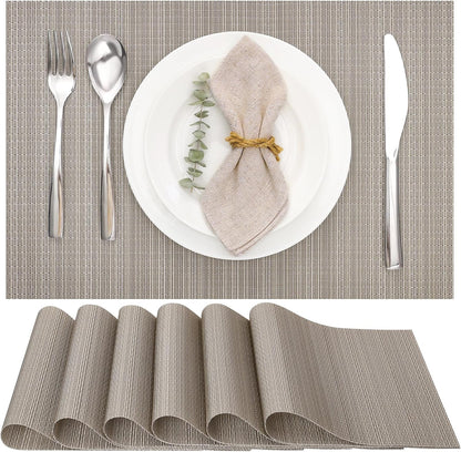 Myir JUN Placemats Set of 6, Vinyl Woven Placemats Place Mats Indoor Washable Table Mats Non-Slip