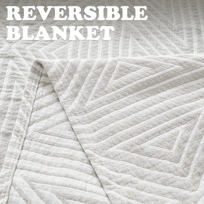 jinchan Boho 100% Cotton Blanket Muslin 50x60 Inches Lightweight 3-Layer Geometric Triangle Striped