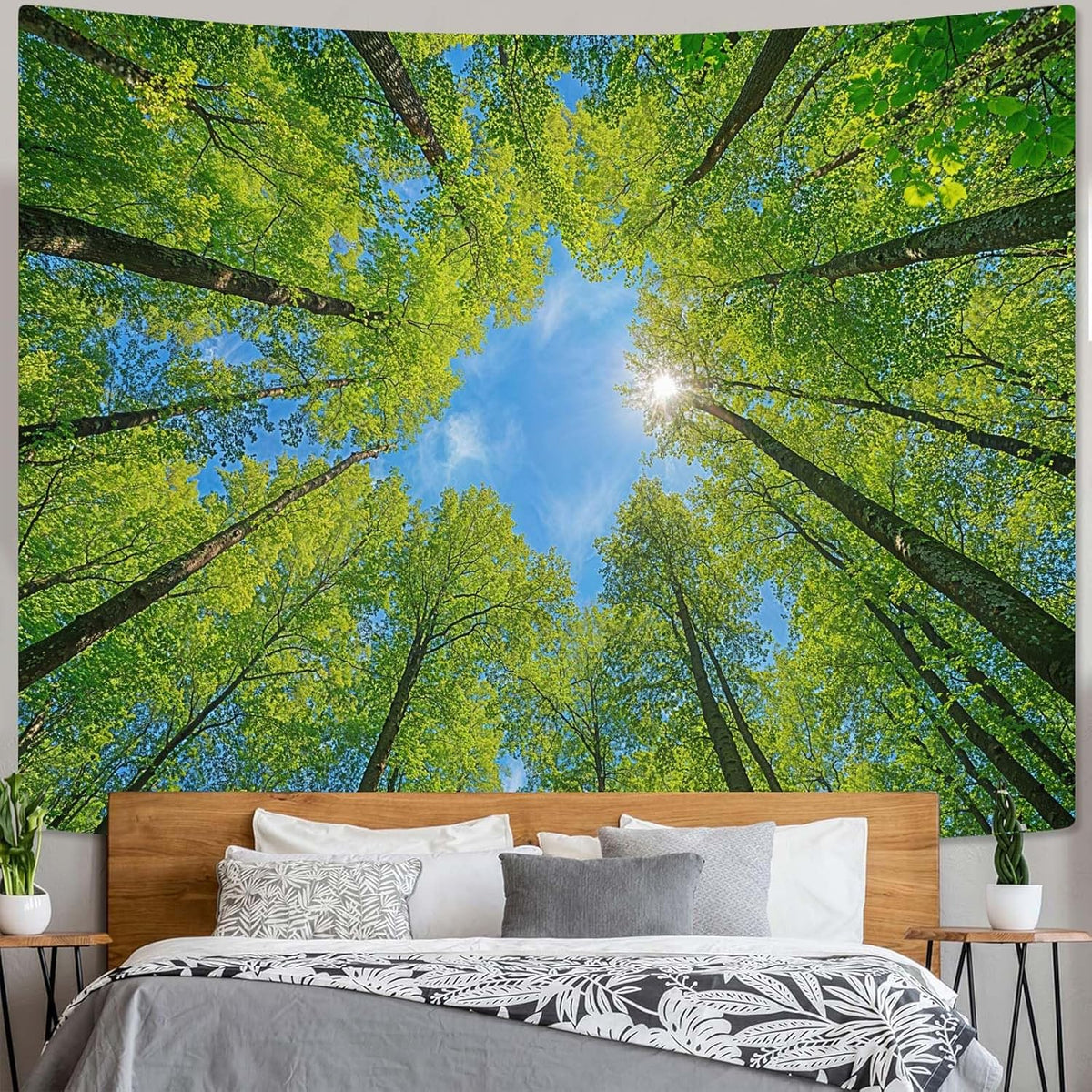 AMM Nature Forest Tree Celling Tapestry Lush Green Treetops Sunlit Tapestry for Bedroom Aesthetic