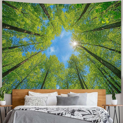AMM Nature Forest Tree Celling Tapestry Lush Green Treetops Sunlit Tapestry for Bedroom Aesthetic