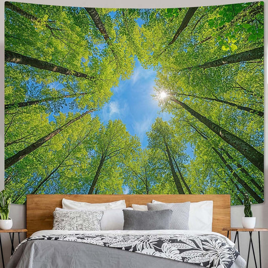 AMM Nature Forest Tree Celling Tapestry Lush Green Treetops Sunlit Tapestry for Bedroom Aesthetic