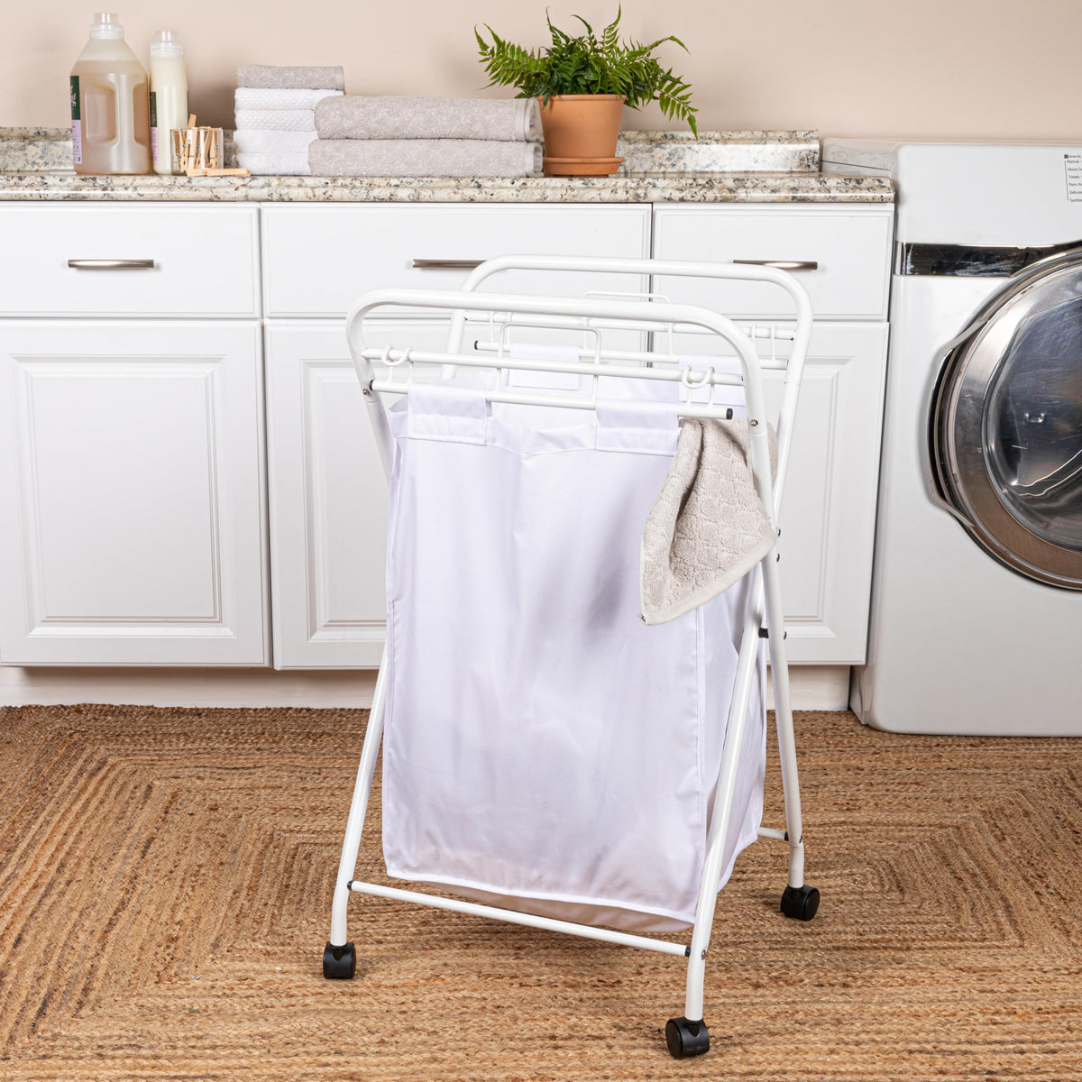 Household Essentials Rolling Laundry Hamper, Heavy Duty Canvas Bag, 2 Load Capacity, Foldable