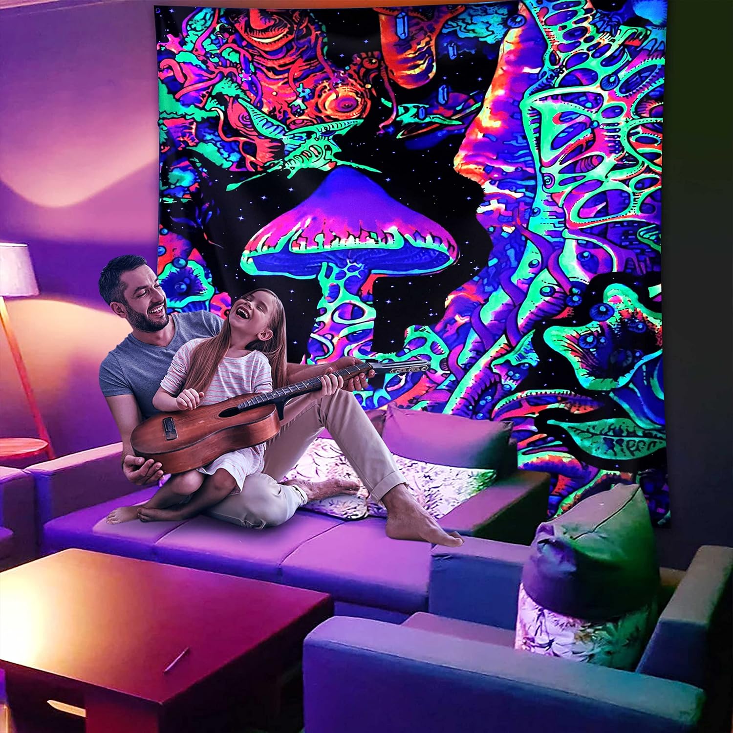 ADDWel Blacklight Mushroom Tapestry, Upright Tapestry Glow In The Dark, UV Reactive Black Light