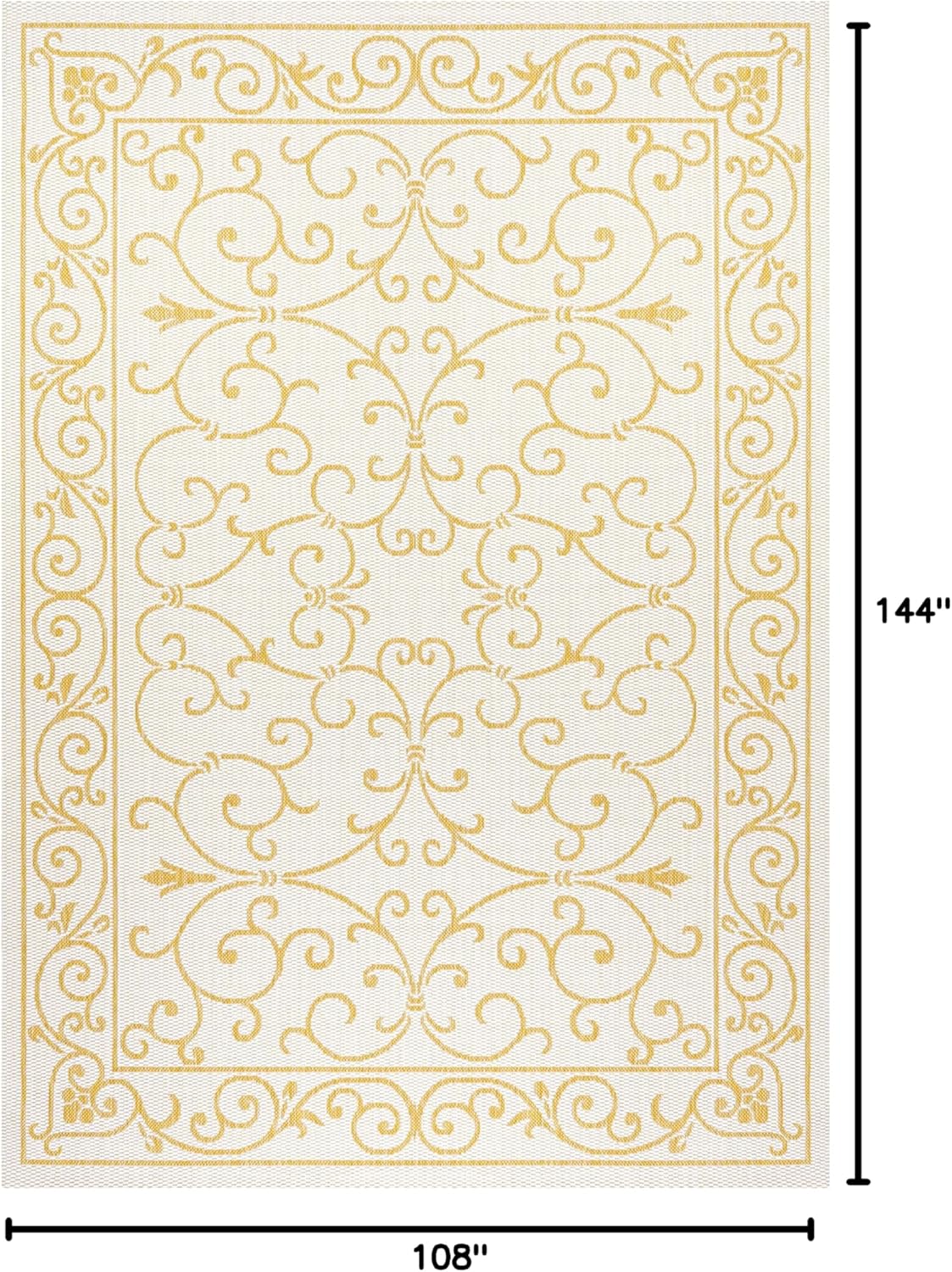 JONATHAN Y Vintage Filigree Indoor Outdoor Area Rug 9X12 Cream/Yellow, Charleston Textured Weave