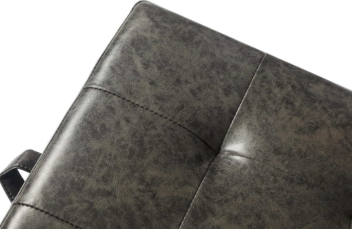 Adeco Faux Leather Storage Ottoman Bench with Wood Legs, 17.7" Square Mixed Grey PU Cube Foot