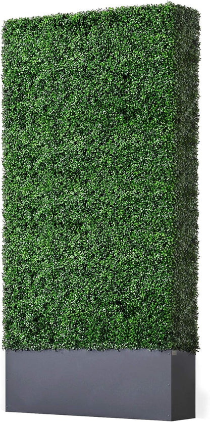 AGPL Upgraded Artificial Boxwood Hedge Wall with Dark Gray Stainless Steel Planter (96" Height 48"