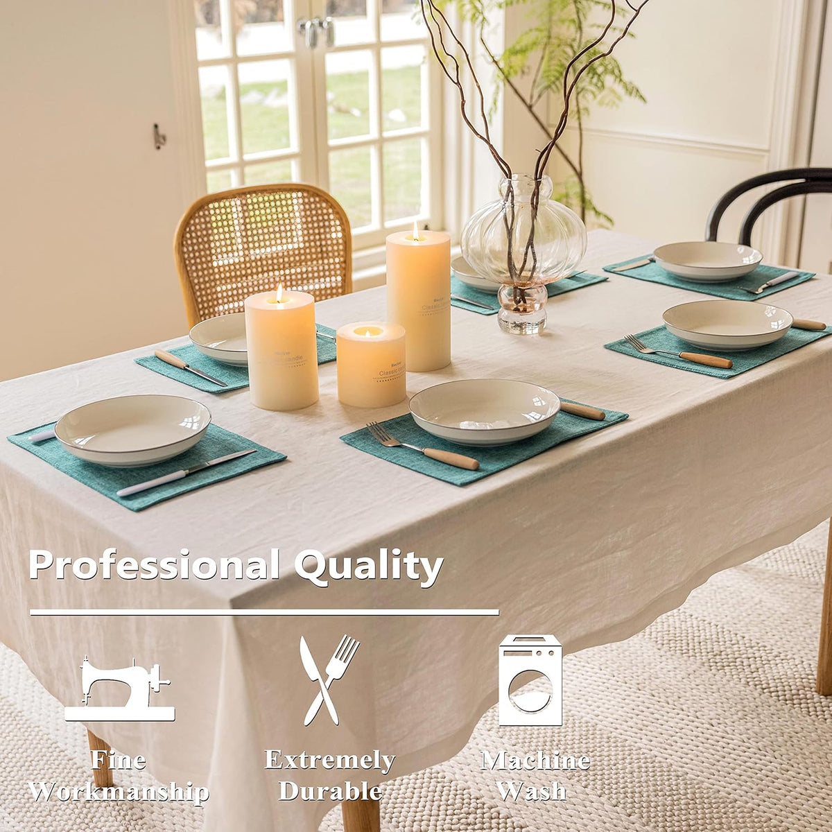 Home Brilliant Linen Placemats Set of 6 Heat Resistant Dining Table Place Mats for Kitchen Table