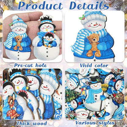 24 Pieces Christmas Snowman Wooden Ornaments Wood Hanging Decoration Set for Christmas Tree Hanging