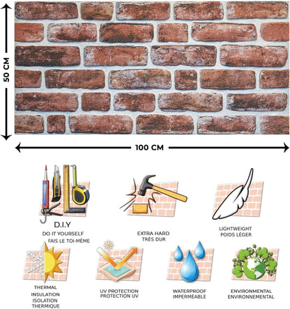 Dundee Deco 3D Wall Panels Faux Brick - Cladding, Mahogany Stone Look Wall Paneling, Styrofoam