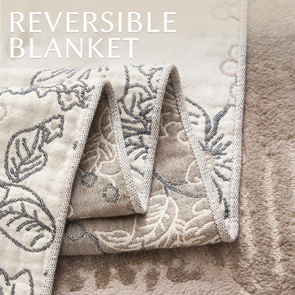 jinchan Boho Floral 100% Cotton Blanket 4-Layer Throw Blanket with Tassel Grey and White Flower