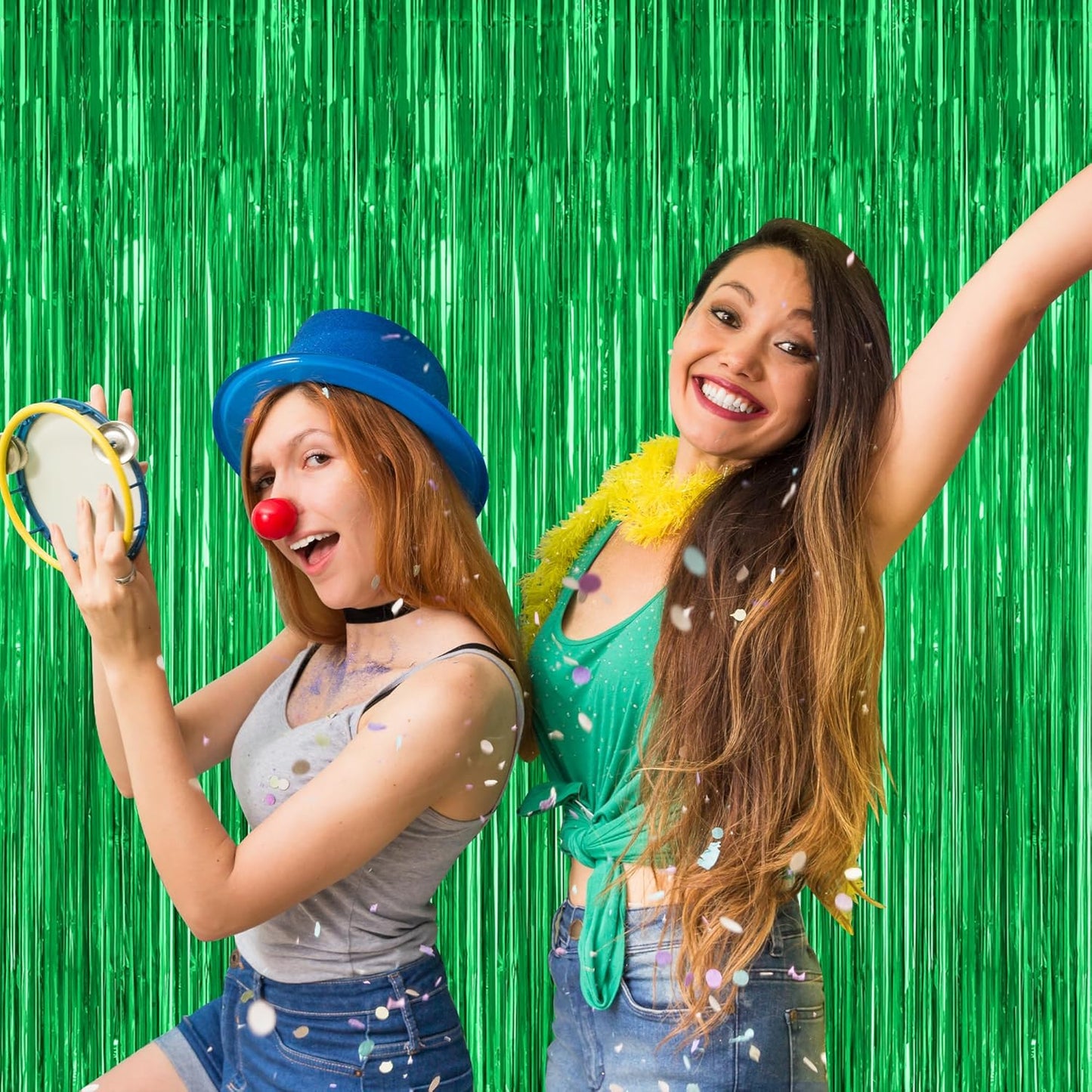 12 Pack Party Decorations, 3.28 FT x 7.05 FT Green Streamer, Metallic Birthday Backdrop Foil Fringe