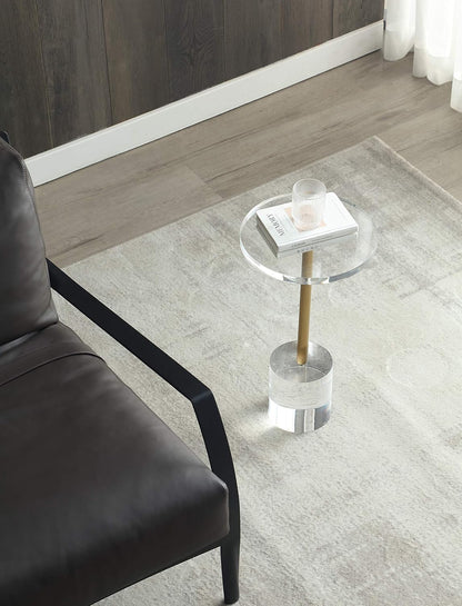 Clear Acrylic End Table,Side Table,Brushed Brass Metal,Round,for Office, Living Room and