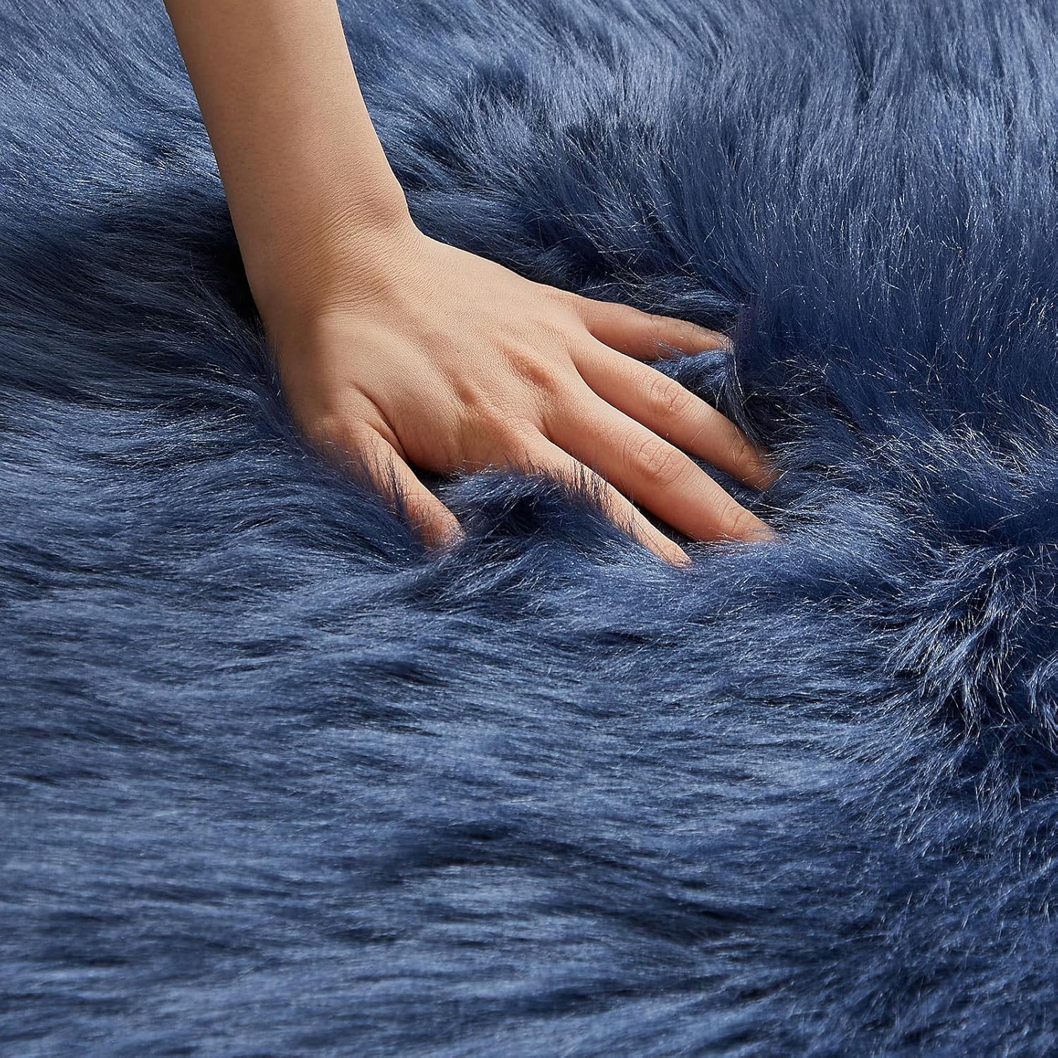 AMTOVO Faux Fur Rug, Dark Blue Ultra Soft Fluffy Shag Sheepskin Rug, 2 x 6 ft Runner Area Rugs for