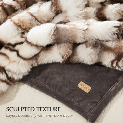 EVERGRACE Ultra Soft Luxury Fluffy Ridgeline Faux Rabbit Fur Throw Blanket, Thick Warm Bubble Throw