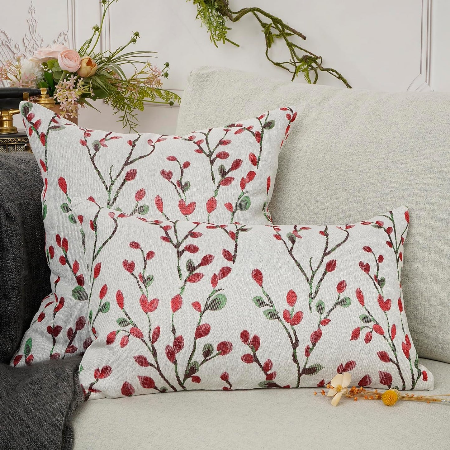 YOUR SMILE Classical Embroidery Jacquard Christmas Red Square Decorative Throw Pillow Case Cushion
