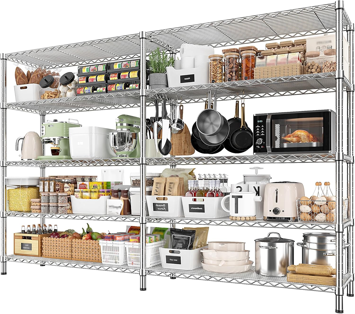 REIBII 69.8" W Storage Shelves 1510LBS Wire Shelving Unit 5 Tier Metal Shelving for Storage Rack