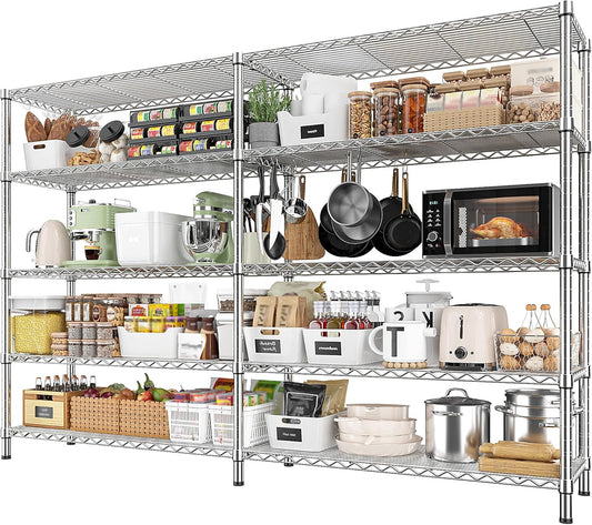 REIBII 69.8" W Storage Shelves 1510LBS Wire Shelving Unit 5 Tier Metal Shelving for Storage Rack