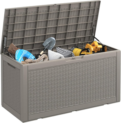 KAMABOKO 101 Gallon Waterproof Large Resin Deck Box, Lockable Large Outdoor Storage Boxes Indoor