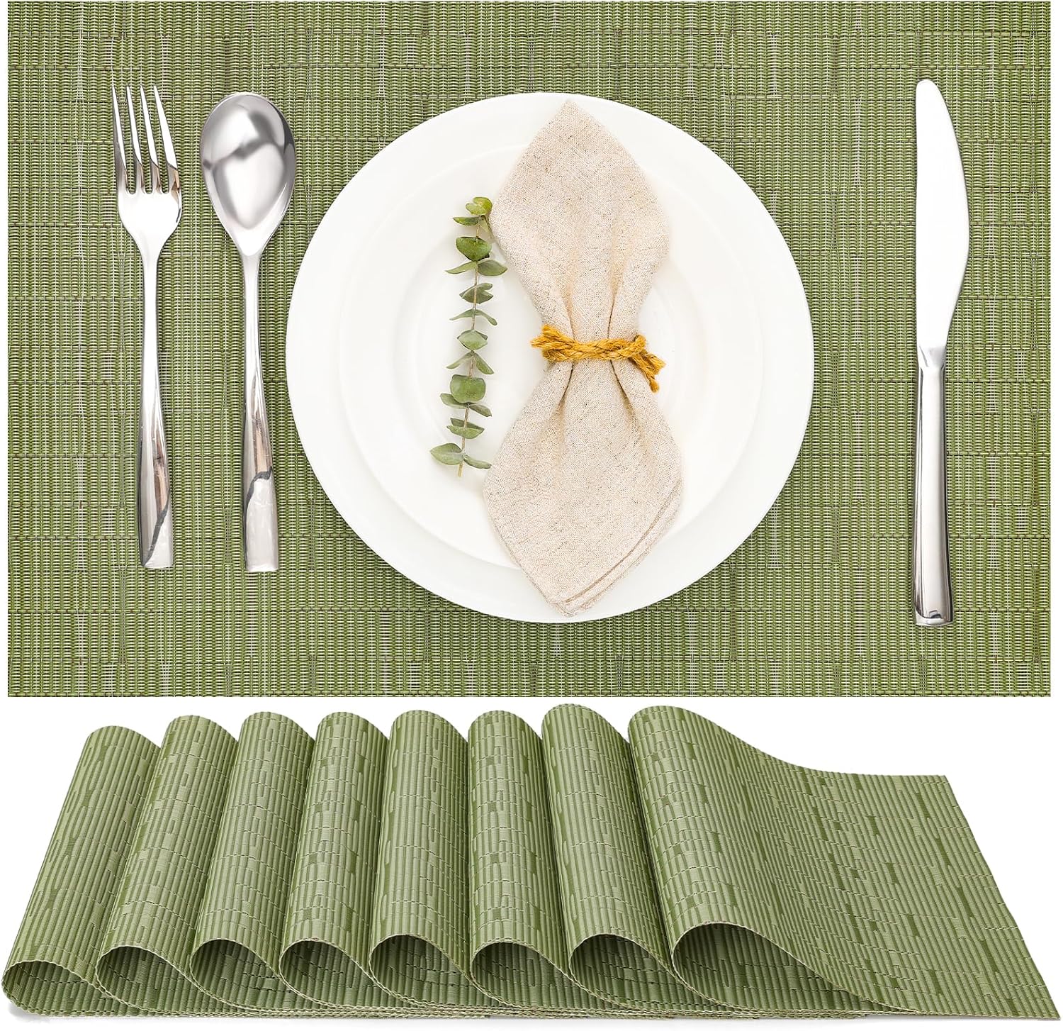 Myir JUN Placemats Set of 8, Vinyl Woven Placemats Place Mats Indoor Set of 8 Washable Table Mats
