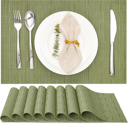 Myir JUN Placemats Set of 8, Vinyl Woven Placemats Place Mats Indoor Set of 8 Washable Table Mats
