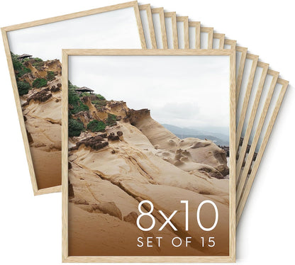 Haus and Hues 8x10 Natural Oak Wood Picture Frames Set of 15 - Premium Bulk Picture Frames 8x10