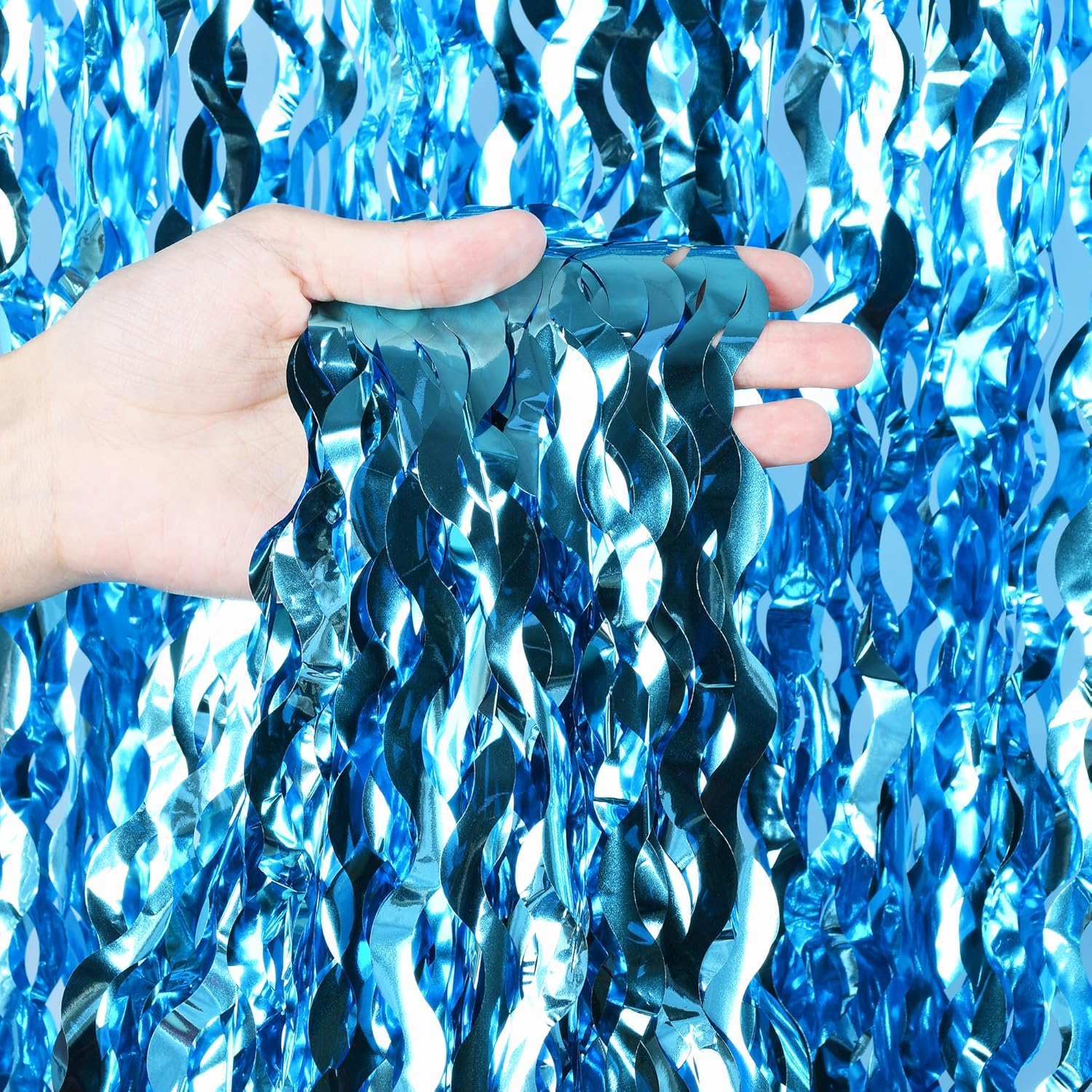 Wavy Blue Streamers Party Backdrop - GREATRIL Fringe Curtain for Pool