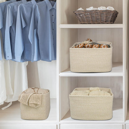 Rope storage Basket Bins Woven Basket for Organizing Shelves Rectangle Decorative Baskets For