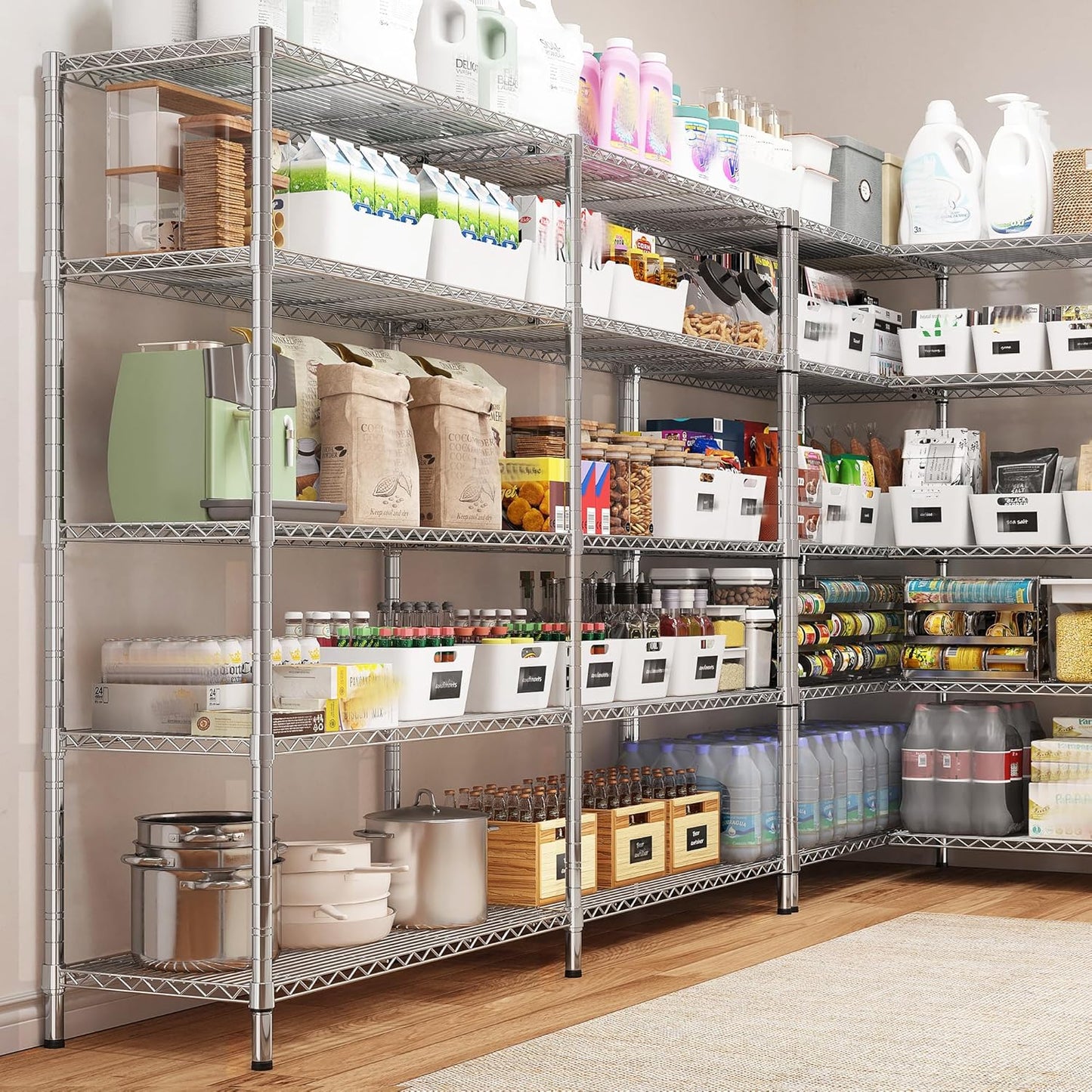 REIBII 58" W 5 Tier Heavy Duty Wire Shelving Unit with Adjustable Shelves - 1400LB Metal, Chrome