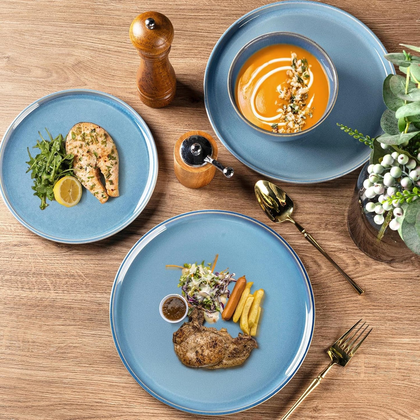 GBHOME Ceramic Dinnerware Sets for 4, 12 Pieces Stoneware Plates and Bowls Sets, Reactive Glaze