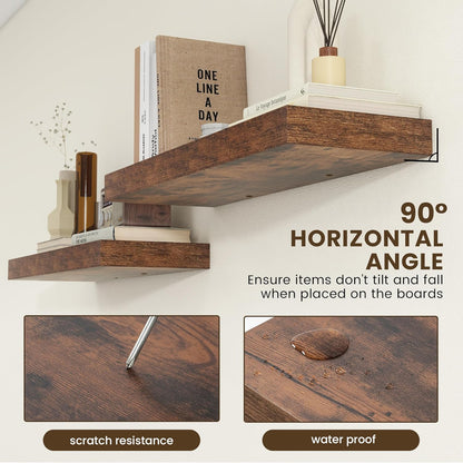 Deep Floating Shelves, 12 Inch Deep Rustic Floating Shelves for Wall Set of 2, 36W x 12D Large Wood