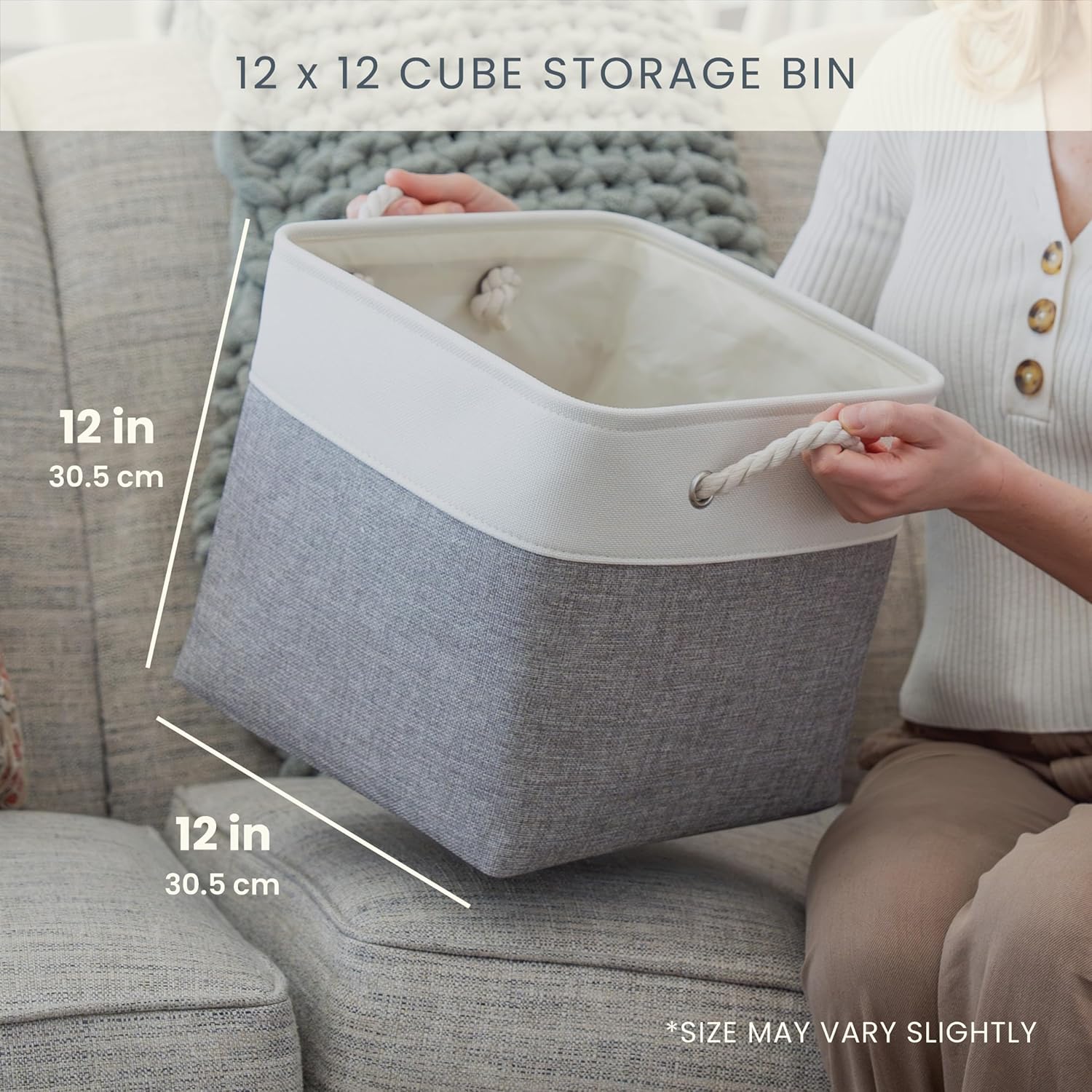 OrganiHaus 12x12 Cube Storage Bins 4 Pack, Foldable Cube Storage Organizer w/ Rope Handles