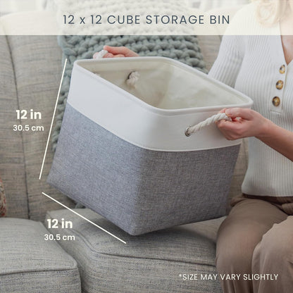 OrganiHaus 12x12 Cube Storage Bins 4 Pack, Foldable Cube Storage Organizer w/ Rope Handles