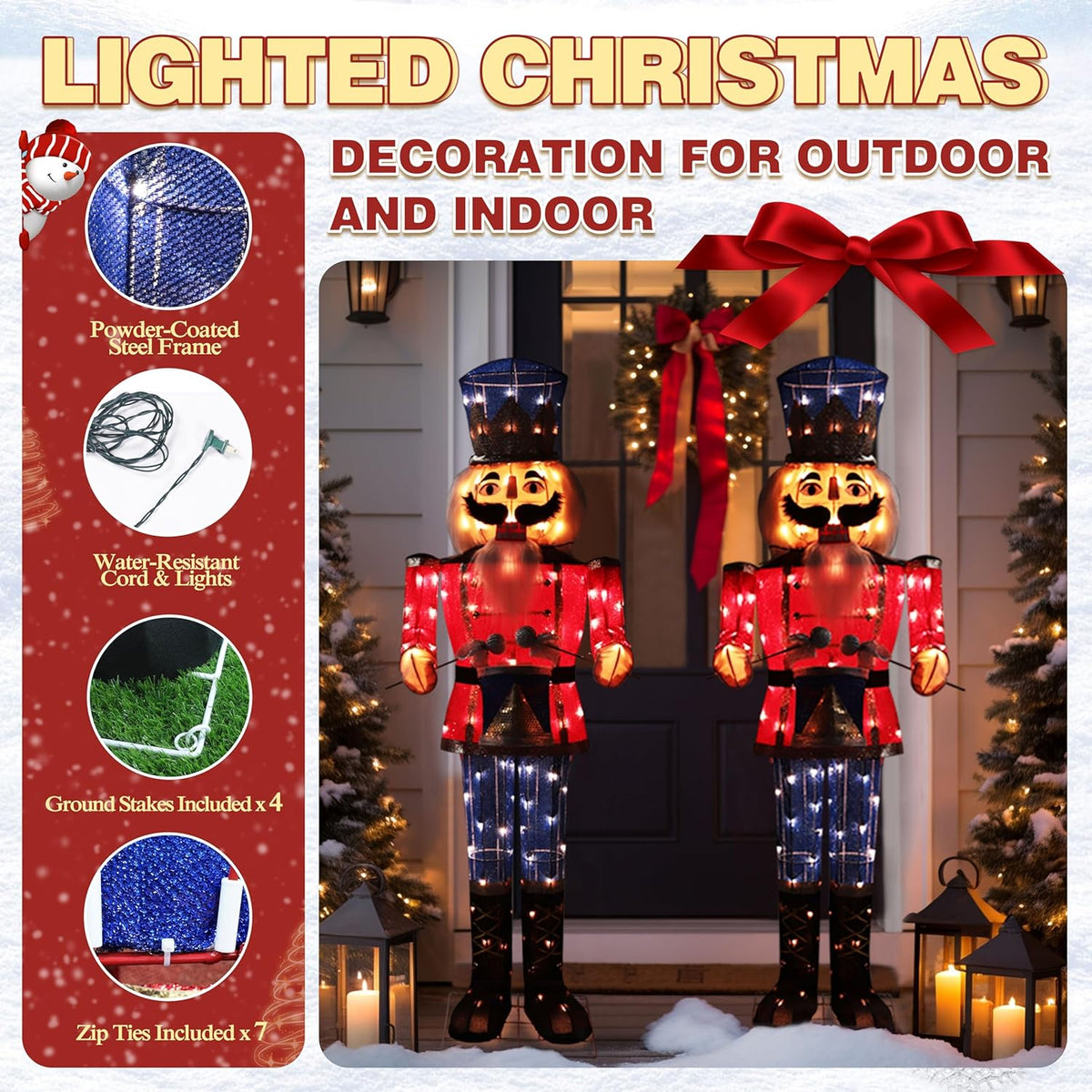 5FT Lighted Nutcracker with Drum for Christmas Decoration, Pre-Lit 3D Iridescent Soldier Xmas Decor