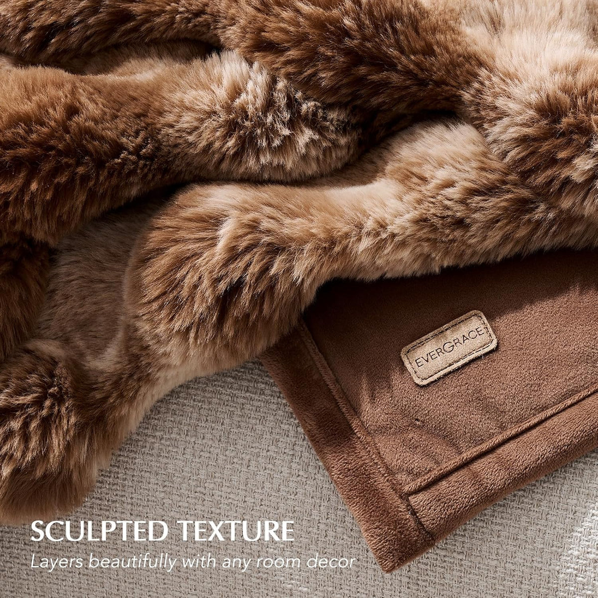 EVERGRACE Ultra Soft Luxury Fluffy Ridgeline Faux Rabbit Fur Throw Blanket, Thick Warm Bubble Throw