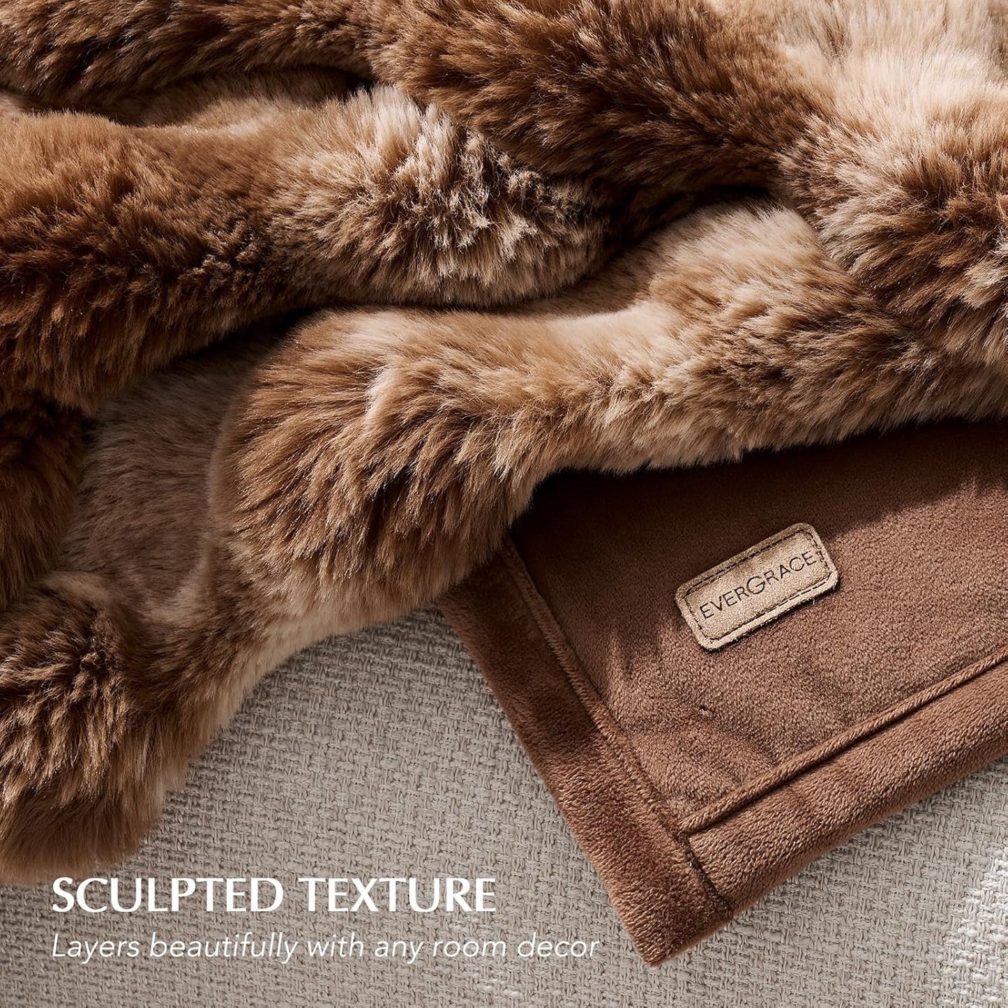 EVERGRACE Ultra Soft Luxury Fluffy Ridgeline Faux Rabbit Fur Throw Blanket, Thick Warm Bubble Throw