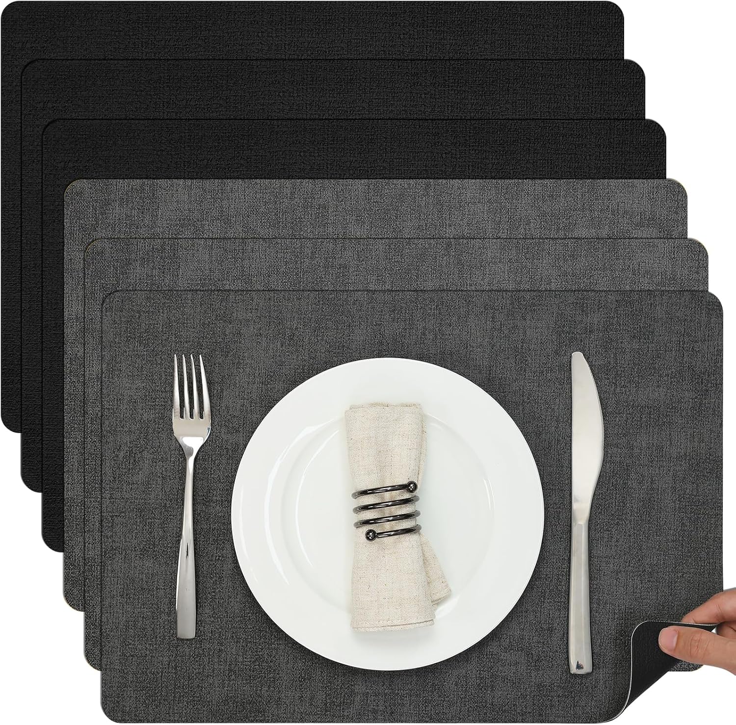 Myir JUN Placemats Dual Sided, Faux Leather Place Mats Set of 6 Indoor Placemats for Dining Table